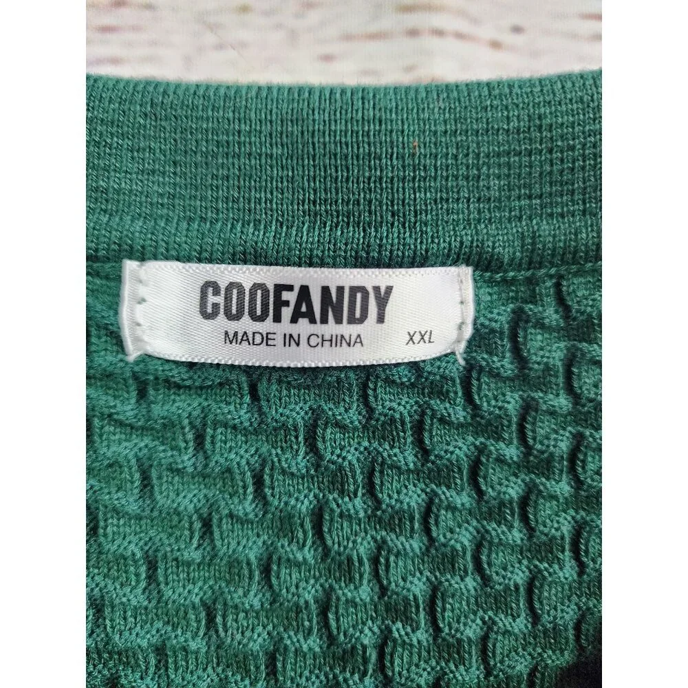 Coofandy Polo Collar Sweater Size XXL Crosshatch Textured Pattern Green